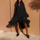 Women's Dress Mid-Claf Vestido De Mujer2022 Summer Lace Patchwork Sundress Casual Flare Sleeve Female White Shirt