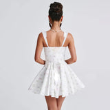 White Floral Turned Strap Corset Mini Dress-Outfit