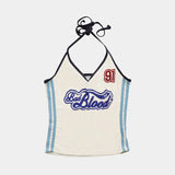 Fongt 2024 Summer Women's Street Lace Hanging Letter Print Crop Vest-Outfit