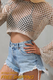 Women Wool Knitwear Solid Color Mesh Round-Neck Long Sleeve Knitted Pullover Tops For Ladies 5 Colors Beachwear Bikini Cover