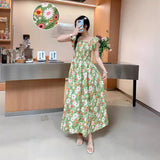 Wind First Love Sweet Broken Flower Halter Skirt Summer High Waist Thin Printed A Dress Elegant Long Dress Woman-Outfit