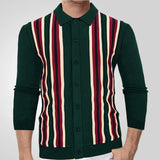 Fongt Men's Men's Spring Thin Knits Business Casual Long Sleeve Striped Polo