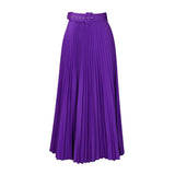 High Waist Pleated Long Skirt With Belt-Outfit
