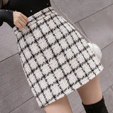 New Korean High Waist Tweed Skirt 2022 Autumn Winter Thickened Plaid Woolen Mini Mujer