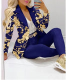 2PCS Pants Set Women Business Office Sets For Ladies Elegant Outfits Lapel Collar Fashion Blazer Suit Jacket and Pants