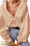 Women Solid Color Blouses, Lapel Neck Lantern Sleeve Buttons Shirts, Spring Fall Tops Daily