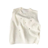 Industry Nail Bead Splicing Sleeveless Knitted Vest Folded Fashionable Look Lazy Vest Horse Clip Pullover Jacket-Outfit
