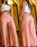Fongt Solid Color Wide Leg High Waist Trousers Loose Show Thin Metal Bell-Bottom Trousers Can Be