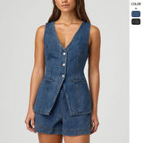 Fongt Fashion Casual Sleeveless High-Waisted Women's Suit Denim Shorts For 2025