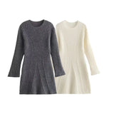 Fongt And Autumn New Women's Temperament Pure Color Familiar Round Collar Knitted Long-Sleeved Dress Slimming