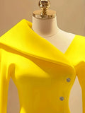 Fongt Big Collar Elegant Knitted Jersey Solid Color Front Row Fake Button