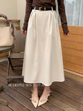 Fongt Xixi 2025 Autumn White Standard Temperament Elegant Solid Color High-Rise Half-Dress Dress Woman 85299