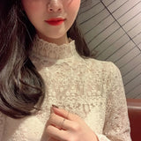 Fongt New Blouse Shirt Women Half-High Embroidered Delicate Inner Lace-Up Yarn