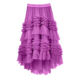 Winter Sweet Cake Layered Long Mesh Skirts Princess High Waist Ruffled Vintage Tiered Tulle Pleated ins