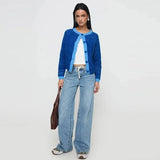 Contrast O-neck Single Breasted Long Sleeve Cardigan-Outfit