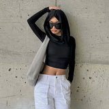 Wrinkled Hooded Tight Long-Sleeved T-Shirt 2023 Summer New Waste Dune Style Leisure Jacket-Outfit