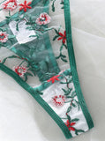 Sheer Lace Foliage Embroidered Lingerie Set-Outfit