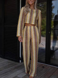 Fongt Women's Long-Sleeved Trousers Two-Piece Round Collar Crochet Girl Knitted Women 3051