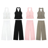 Back Collar Vest 8364532 Pleated Wide Leg Trousers 8365532 Suit-Outfit