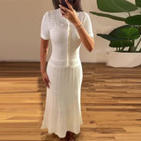 Fongt Women's Knitted Casual Simple Pure White Dress For Summer 2025
