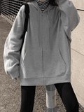 Solid Color Oversized Zip Up Hoodie-Outfit