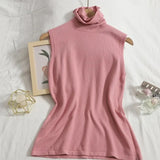 sweater vest autumn spring simple solid knitted turtleneck tank top women cozy pullover-Outfit