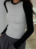 Contrast Color Raglan Slim Long Sleeve Knit-Outfit
