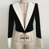 QUALITY 2023 New Fashion Designer Blazer Women's Big Collar Color Block Velvet Blazer Short