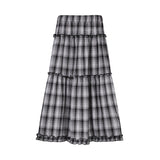 Fongt College Style Agaric Splicing Plaid Skirt Women's High Waist Show Thin Versatile A-Line Skirt Skirt-Outfit