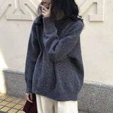 Neck Sweater Autumn And Winter 2024 New Loose Fashion Retro Lazy Style Solid Color Pullover Soft Waxy Sweater-Outfit
