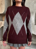 Burgundy Round Neck Knitted Sweater-Outfit