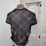 Real Shooting Sweet Cool Hottie Slim Slimming Vintage Lattice Short-Sleeved T-Shirt Small Neck Folding Thin Top