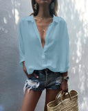 Solid Color Deep V-neck Buttons Chiffon