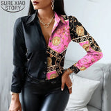 Print Blouses Striped Floral Leopard Shirts Office Lady Print Blouse Spring Fashion Button Long Sleeve Women Tops