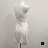Fongt New Ice Silk Sling Pyjamas Women Summer With Chest Pad Lace Splicing Short Skirt Sexy Sleepy Pure Home Clothes