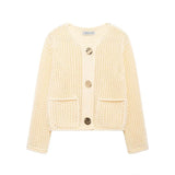 Fongt Women's INS Explosion Coarse Needle Long Sleeved Button Sweater