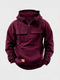 Fongt And Autumn New Men's Hooded Solid Color Sweater Youth Sports Multi-Pocket Coat