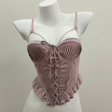Fongt Retro Lace Splicing Sling Vest Woman 2025 New With Chest Pad Irregular Inside The Top