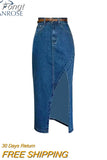 Women's Retro High-Quality Lrregular Split Denim Skirt 2023 New Women's High-Waisted Slim Long A-Line Bag Hip Denim
