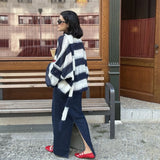 Fongt 2024 Explosion Easing Loose Lazy Striped Sweater