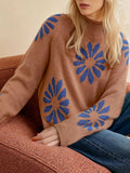 Fongt Flower Color Design 2025 New Autumn And Winter Leisure Knitted Sweater Top Long-Sleeved Female Width