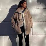 Fongt Hair Women's Autumn And Winter New Women's Solid Color Lazy Wind High-Collar Coat Warm Female Coat