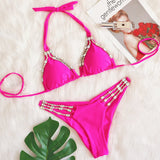 Fongt Sexy Metal Accessories Rhinestone Women's New Holiday Bikini Lace