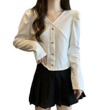 Fongt Size Women's Fall New Show Thin V Neck Shoulder Long Sleeve T-Shirt Bottom Shirt Fat Mm Cover Belly Loose Jacket-Outfit