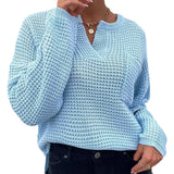 Fongt Fashion Women's Top Knit Jumper Long Sleeve V-Neck Pocket Solid Color Sweater Women's
