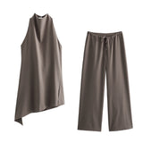 New Collar Minimalist Blouse Middle Waist Trousers Suit-Outfit