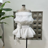 Vietnamese Niche Design Shoulder Bubble Yarn Three-Dimensional Flower Dress With The Same Color