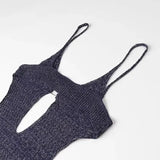 Blue Knit Cut Out Strappy Hook Midi Dress-Outfit