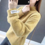 Women Half Turtleneck Sweater Autumn Loose Wool Pullover Knitted Jumper Long Sleeve Letter Top Casual Warm Ladies