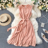 Minority Dress 2023 New Summer Heart Machine Hollowed-Out Round Collar Commuter Dress Sleeveless Back Heart Skirt-Outfit